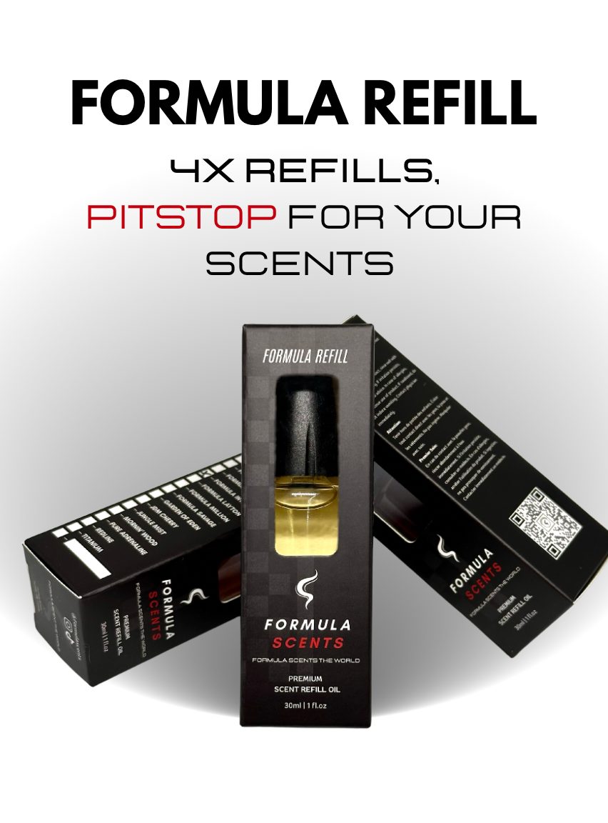 Formula Refill : flacon de recharge de 30 mL à embout aiguille, devant sa boîte noire