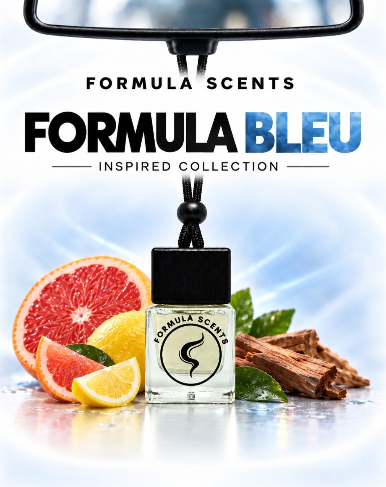 Formula Bleu, flacon Formula Scents avec ses ingrédients