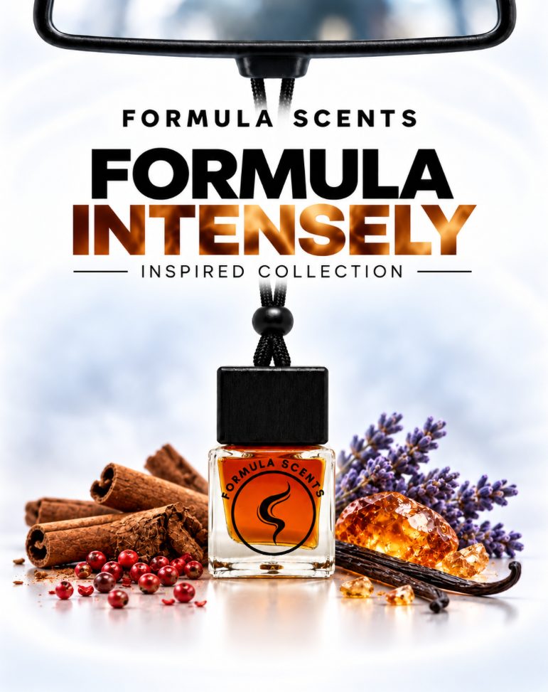 Formula Intensely, flacon Formula Scents avec ses ingrédients