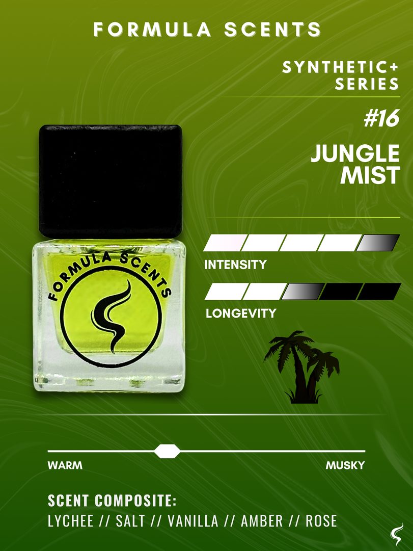 Jungle Mist, flacon Formula Scents avec ses ingrédients