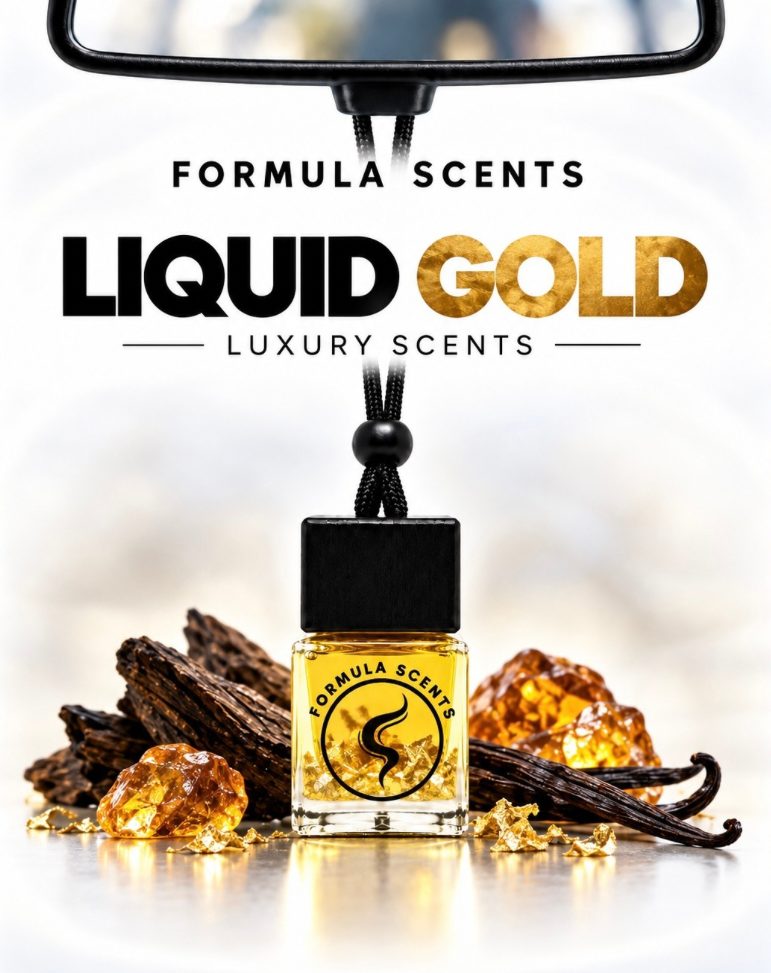 Liquid Gold, flacon Formula Scents doré avec vanille et ambre